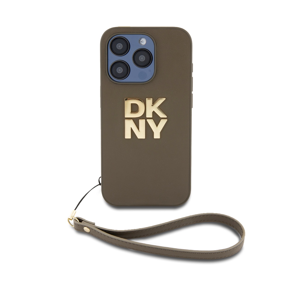 Zadný kryt DKNY PU Leather Stack Logo Wrist Strap pre iPhone 14 Pro Green
