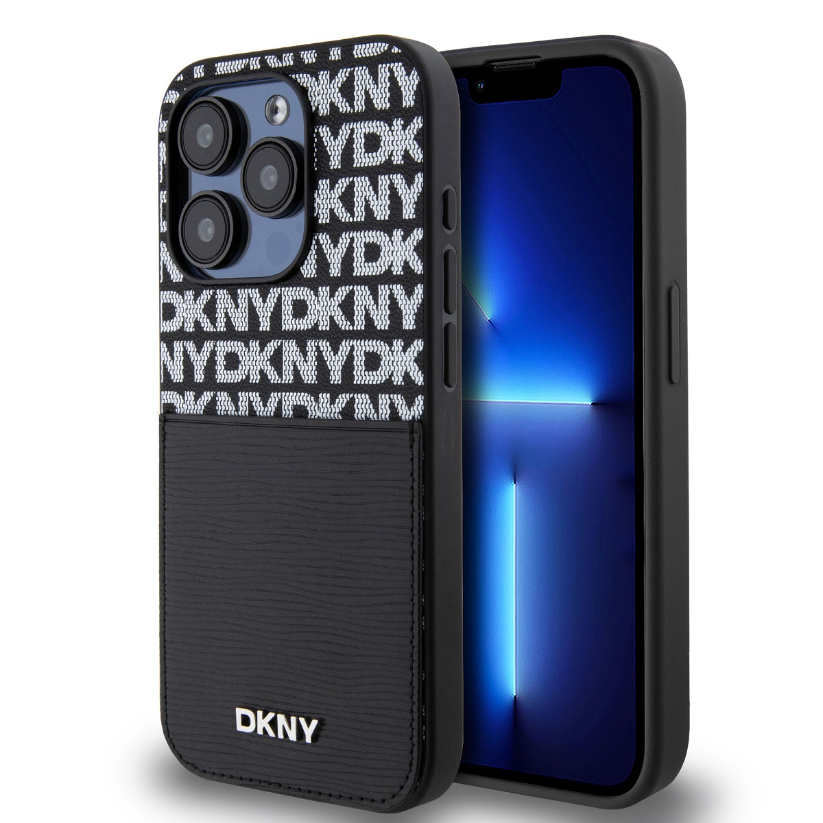 Zadný kryt DKNY PU Leather Repeat Pattern Card Pocket pre iPhone 14 Pro Black