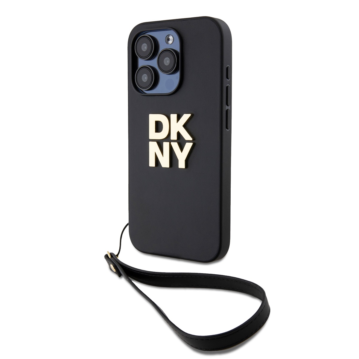 Zadný kryt DKNY PU Leather Stack Logo Wrist Strap pre iPhone 15 Pro Black
