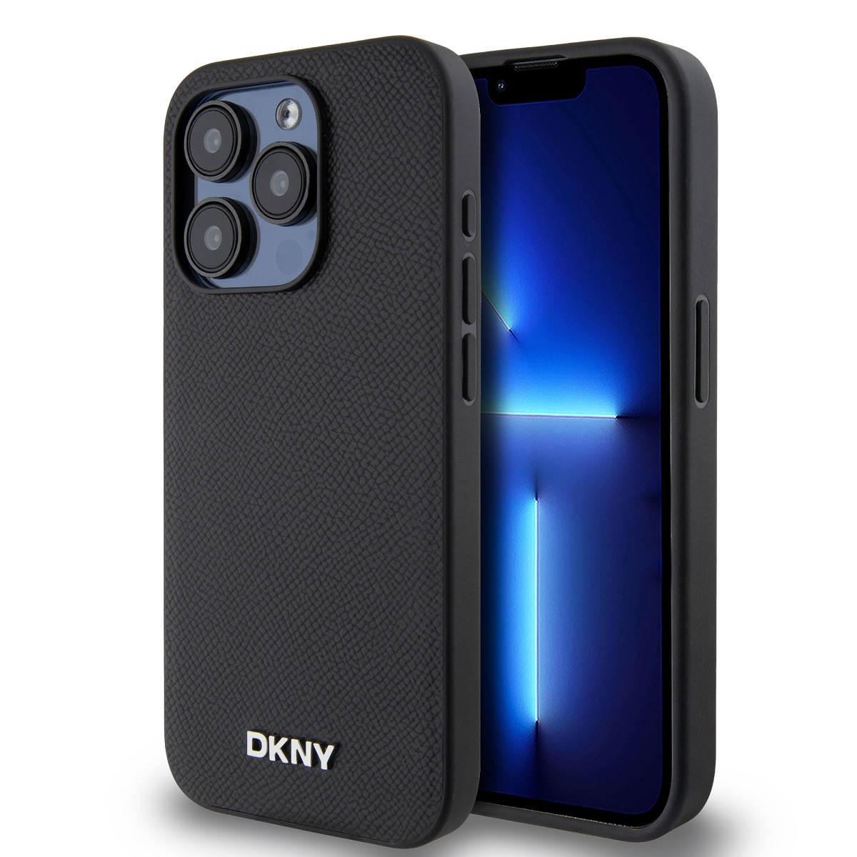 Zadný kryt DKNY PU Leather Silver Metal Logo Magsafe pre iPhone 15 Pro Black