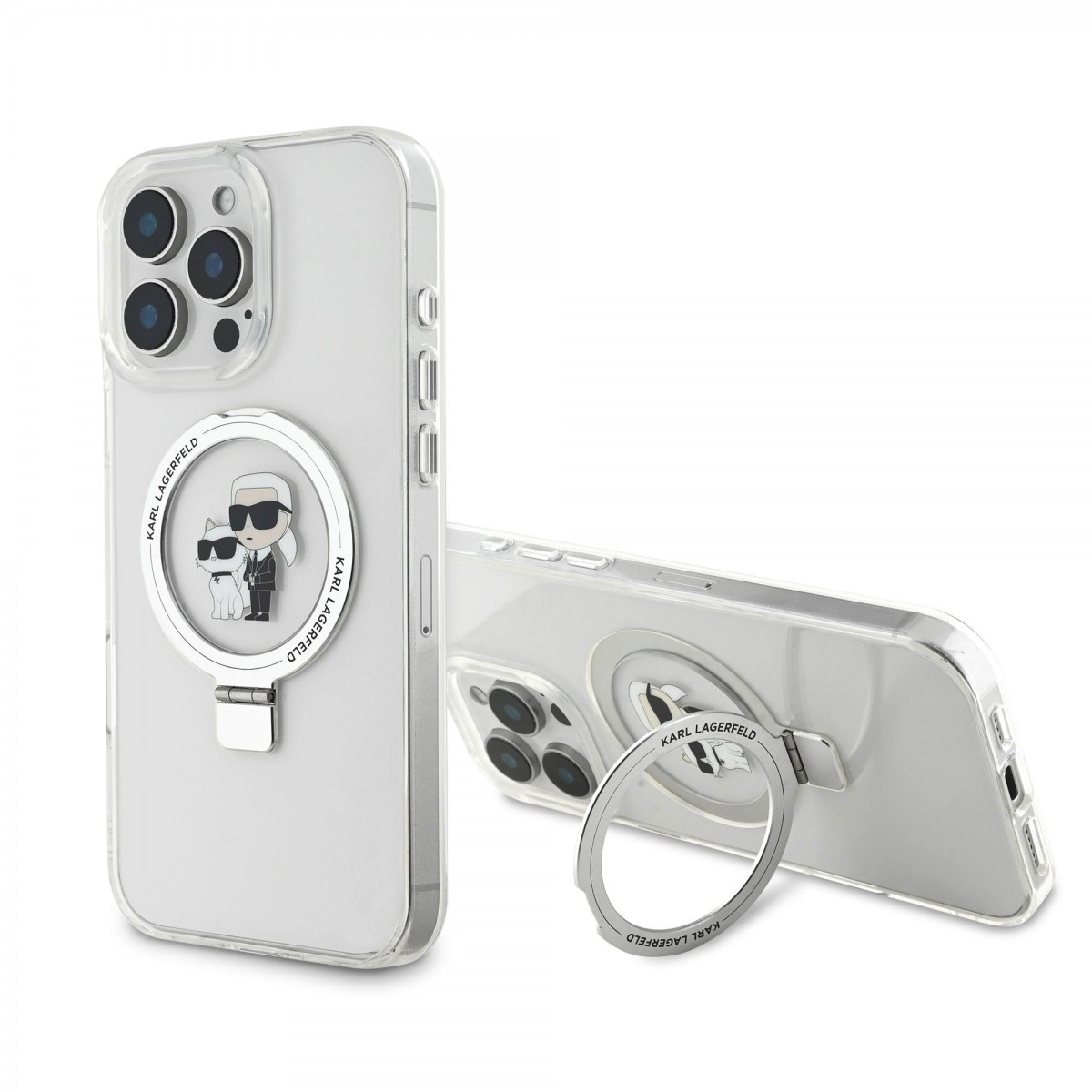 Zadný kryt Karl Lagerfeld Ringstand Karl and Choupette MagSafe pre iPhone 16 Pro Max White