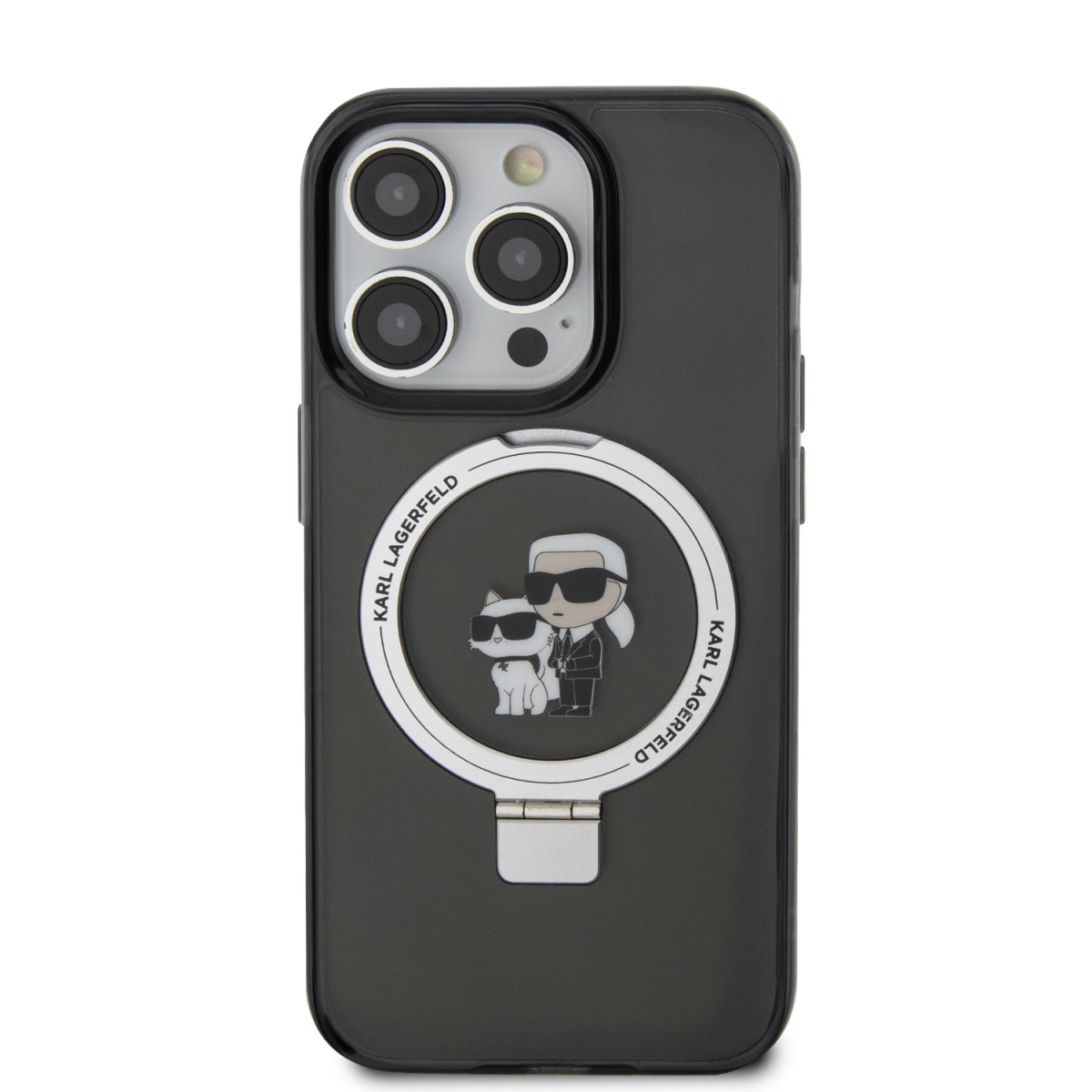 Zadný kryt Karl Lagerfeld Ringstand Karl and Choupette MagSafe pre iPhone 16 Pro Max Black