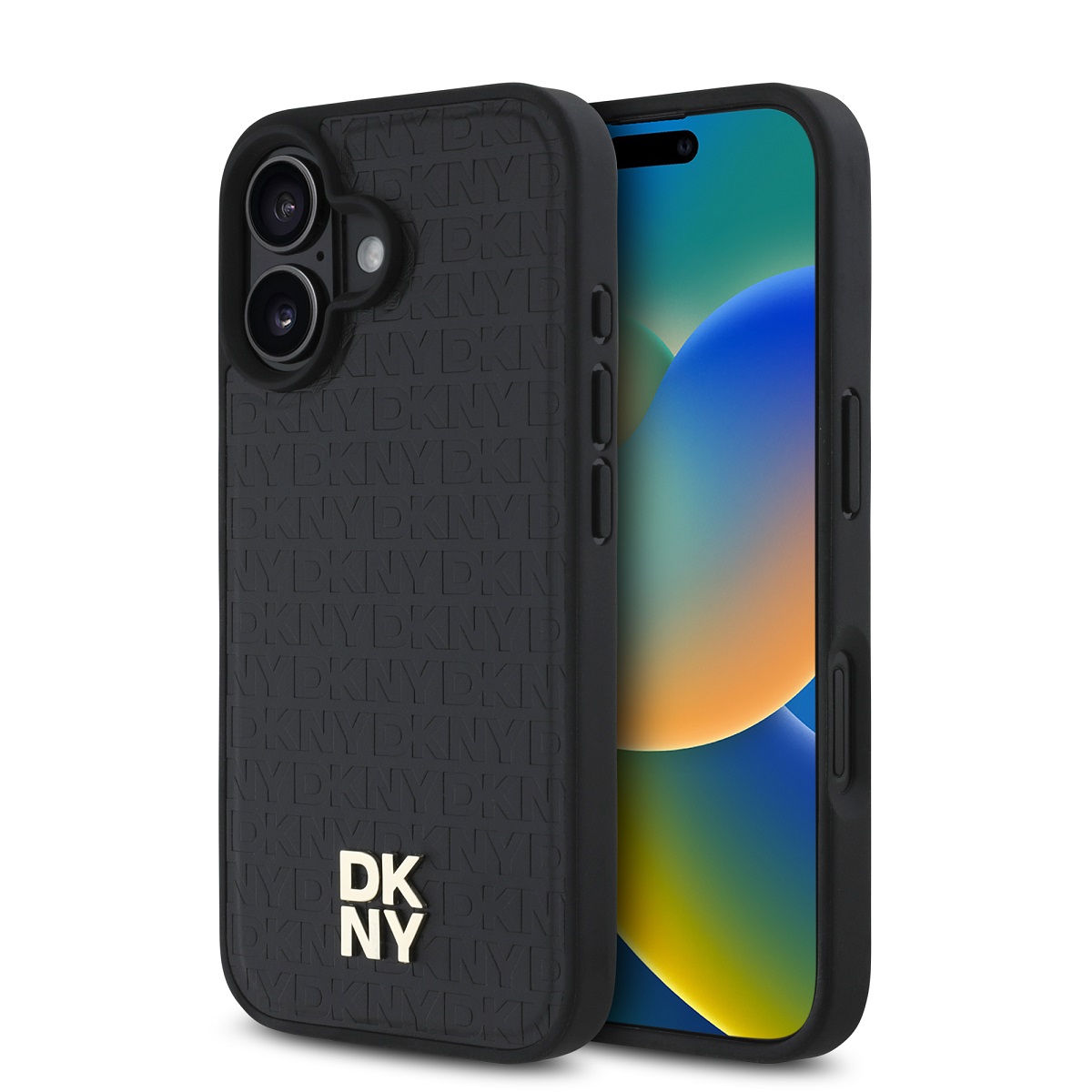 Zadný kryt DKNY PU Leather Repeat Pattern Stack Logo MagSafe pre iPhone 16 Black