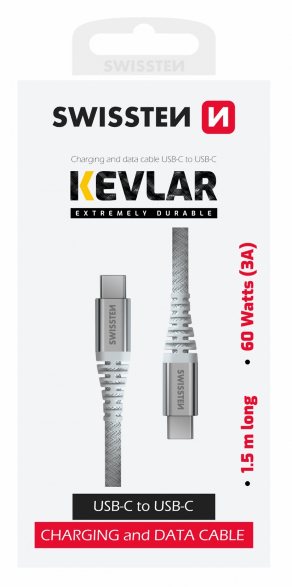 Dátový kábel Swissten Kevlar USB-C na USB-C 1,5 m biely