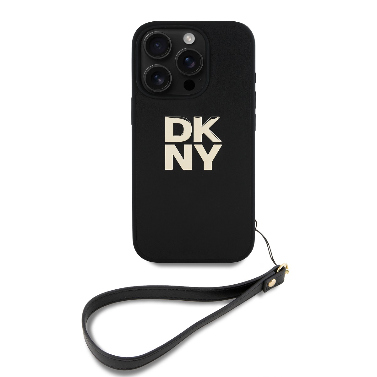 Zadný kryt DKNY PU Leather Stack Logo Wrist Strap pre iPhone 16 Pro Black