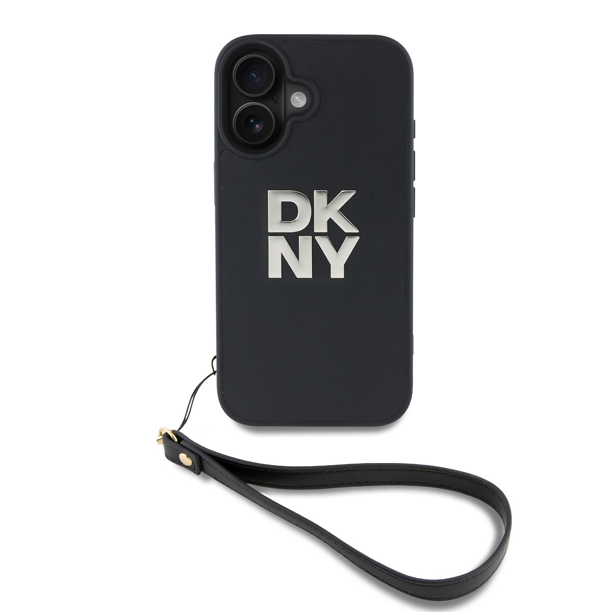 Zadný kryt DKNY PU Leather Stack Logo Wrist Strap pre iPhone 16 Black