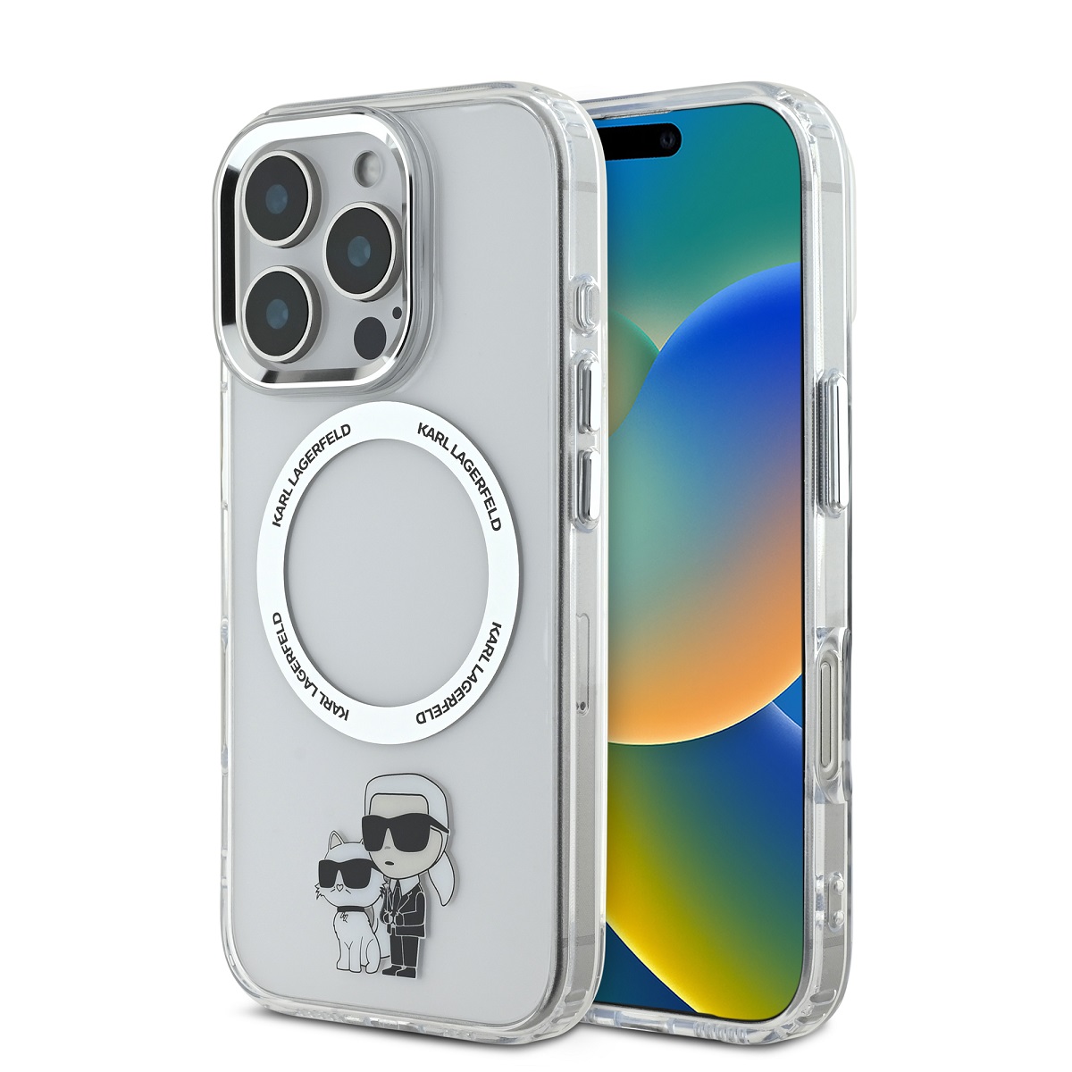 Zadný kryt Karl Lagerfeld IML Karl and Choupette MagSafe pre iPhone 16 Pro Max Transparent