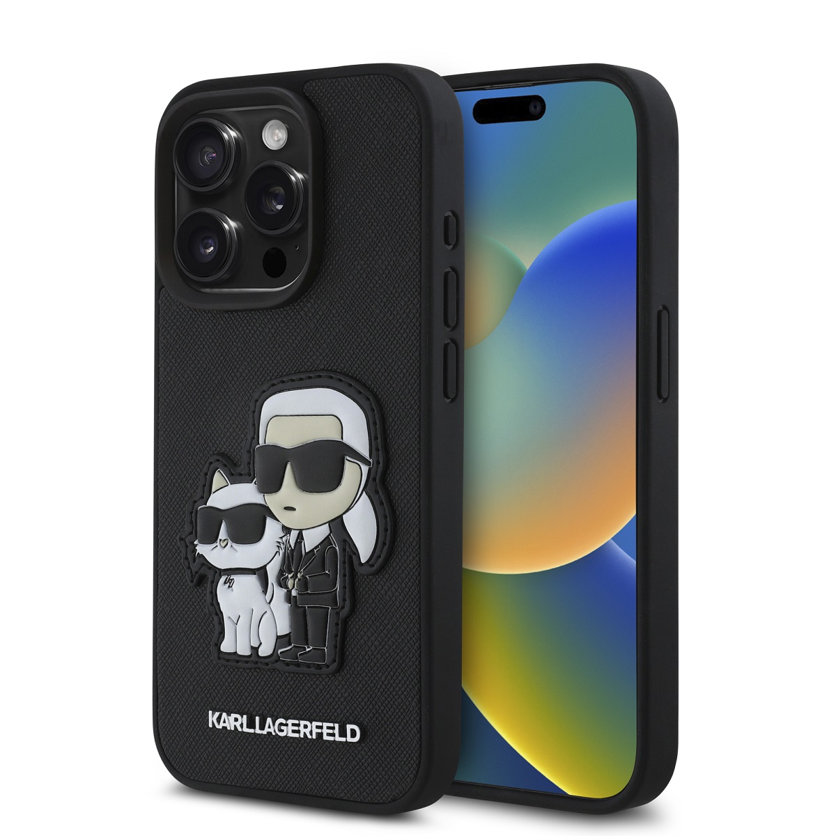 Zadný kryt Karl Lagerfeld PU Saffiano Karl and Choupette pre iPhone 15 Pro Max Black