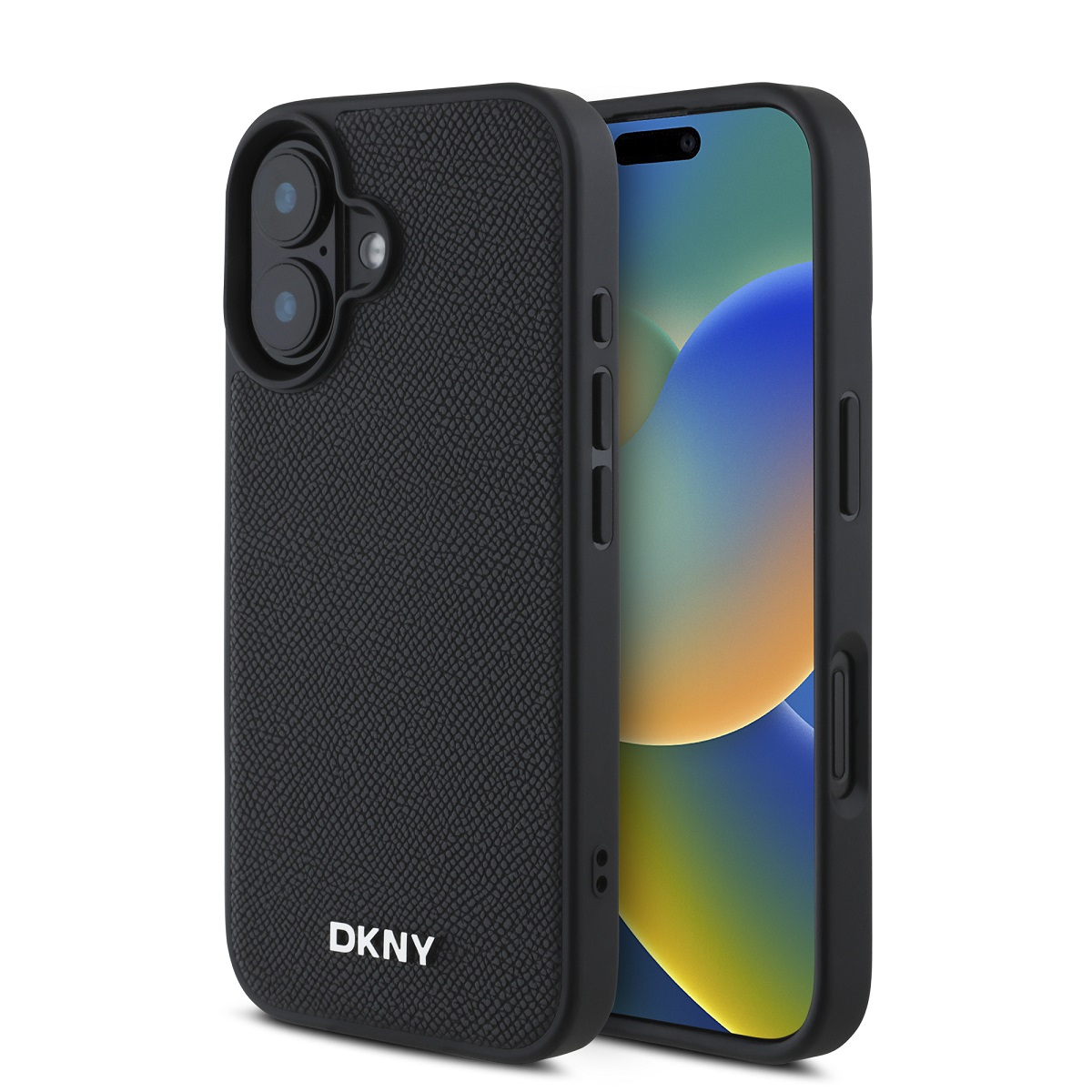 Zadný kryt DKNY PU Leather Silver Metal Logo Silver Magsafe pre iPhone 16 Black