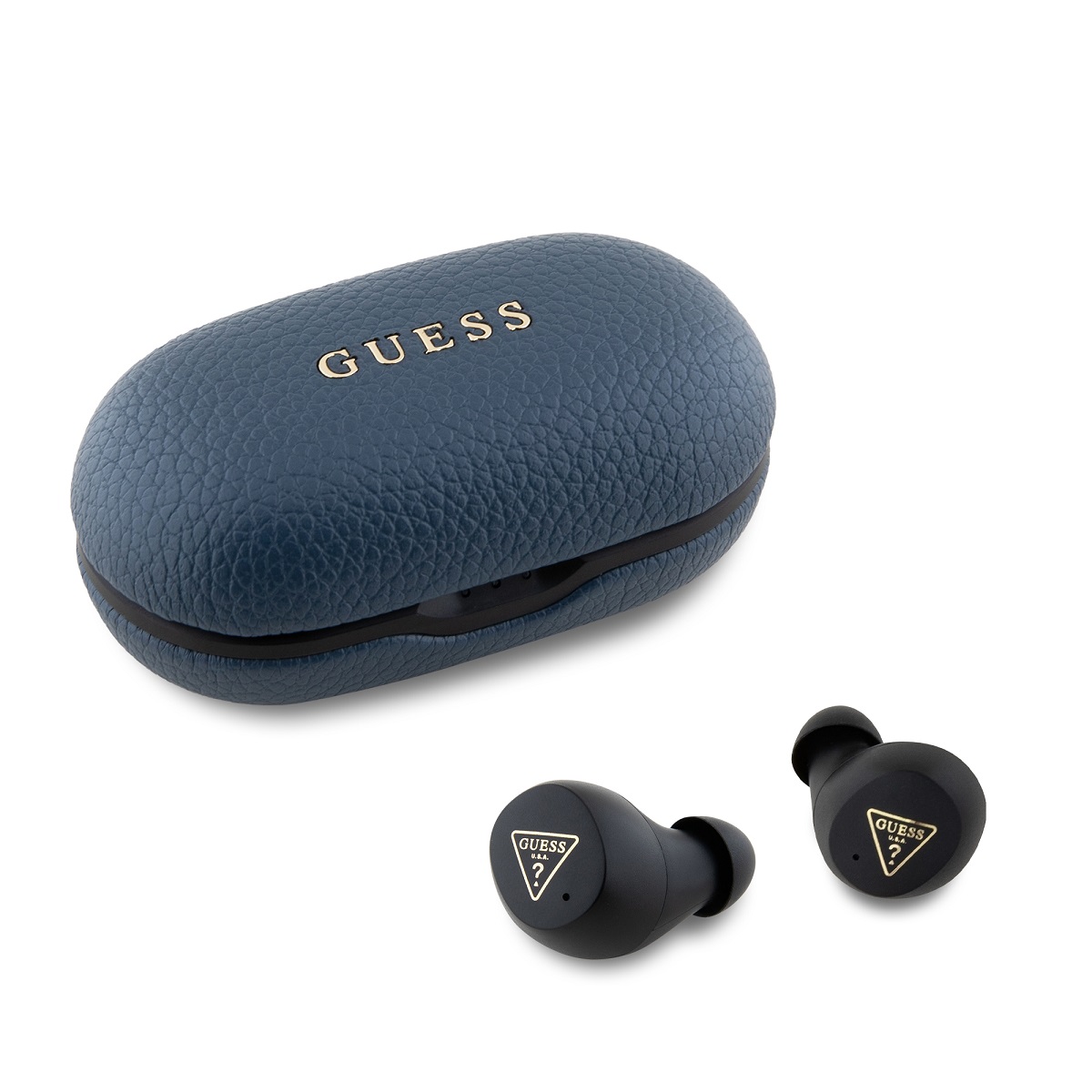 Bezdrôtové slúchadlá Guess PU Grained ENC TWS Blue