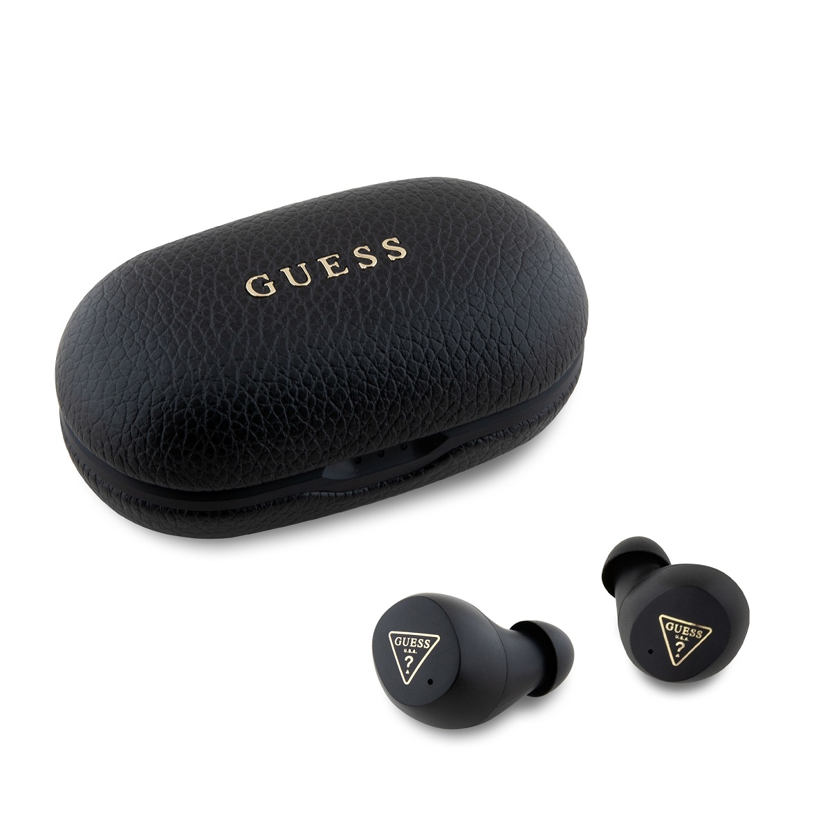 Bezdrôtové slúchadlá Guess PU Grained ENC TWS Black