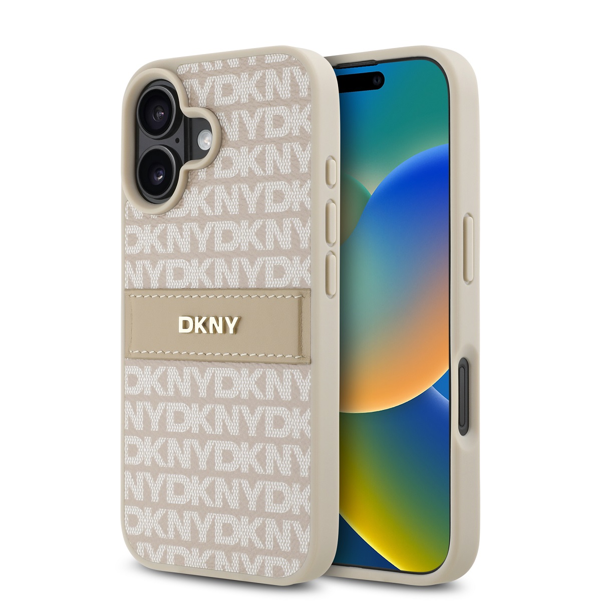 Zadný kryt DKNY PU Repeat Pattern Tonal Stripe pre iPhone 16 Plus Pink