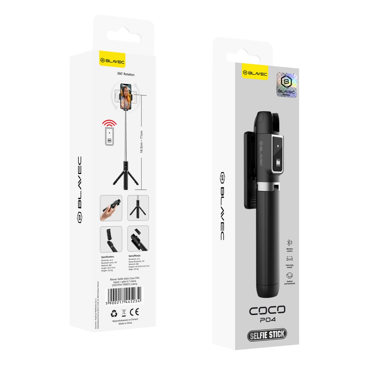 Selfie tripod tyč Blavec Coco P04 Bluetooth 0,7 m (SSCP04-TRB07) čierna