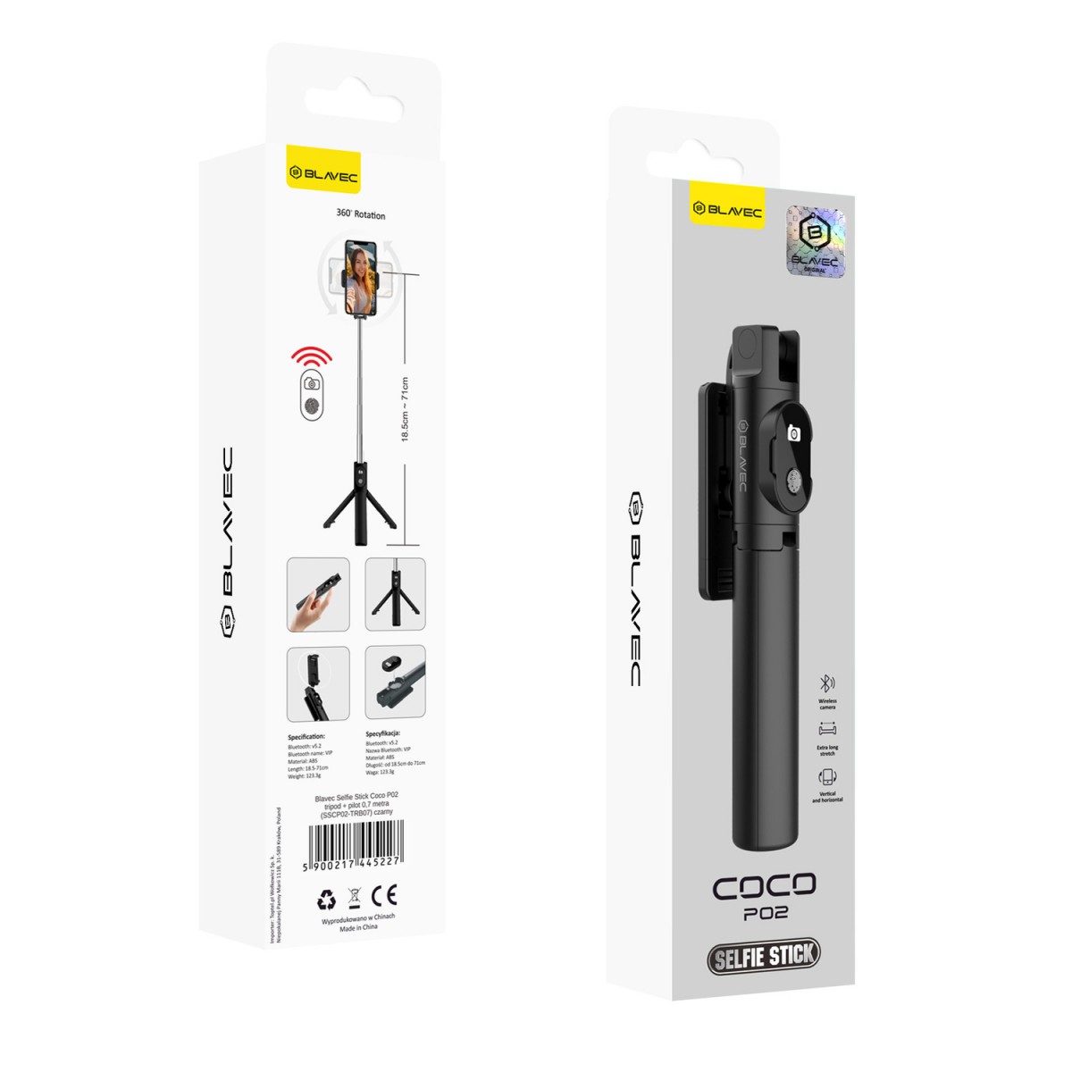 Selfie tripod tyč Blavec Coco P02 Bluetooth 0,7 m (SSCP02-TRB07) čierna