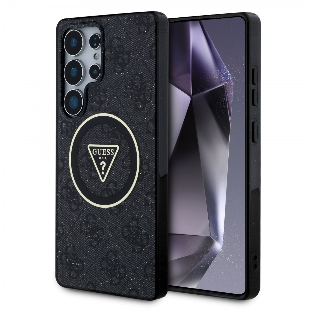 Zadný kryt Guess IML 4G Glitter and Triangle Logo MagSafe pre Samsung Galaxy S25 Ultra Black