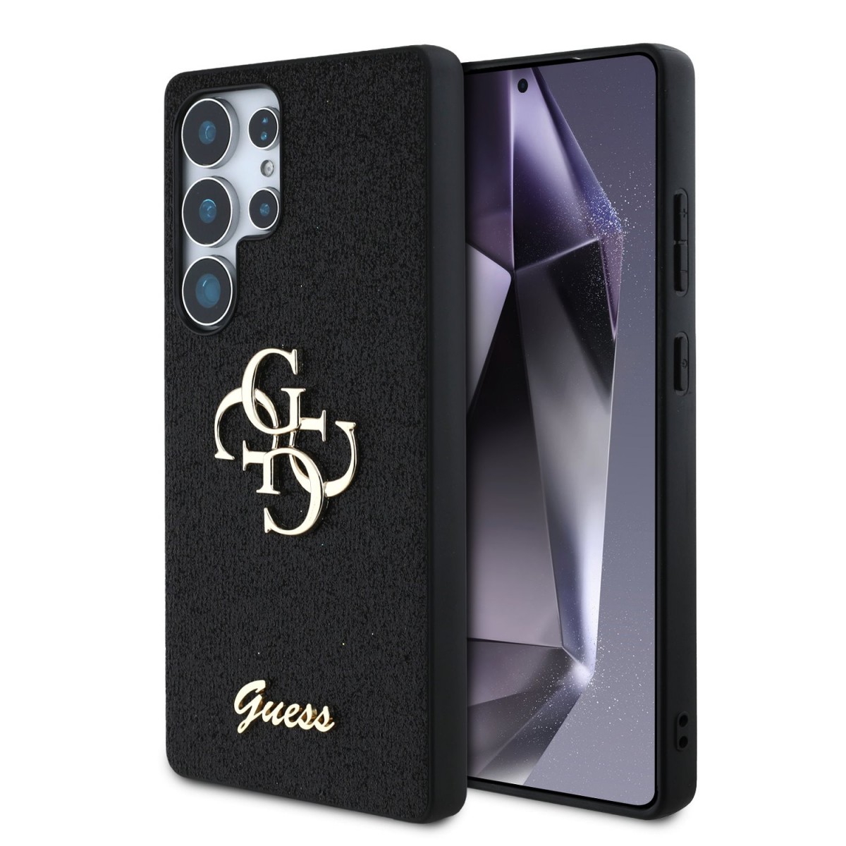 Zadný kryt Guess PU Fixed Glitter 4G Metal Logo pre Samsung Galaxy S25 Ultra Black