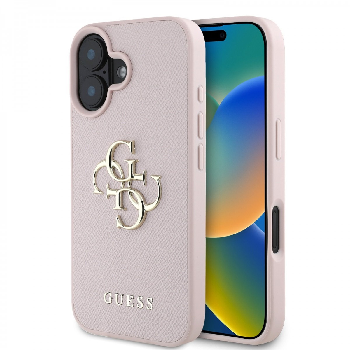Zadný kryt Guess PU Grained 4G Metal Logo pre iPhone 16 Pink