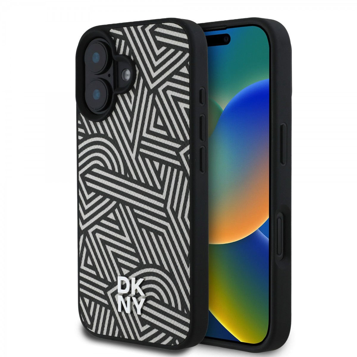 Zadný kryt DKNY PU Leather Crosswalk Pattern Magsafe pre iPhone 16 Ivory
