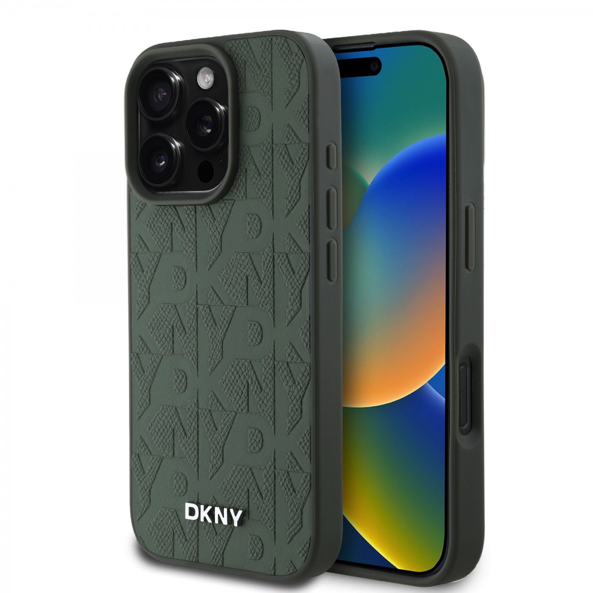 Zadný kryt DKNY PU Leather Grid Pattern Magsafe pre iPhone 16 Pro Green