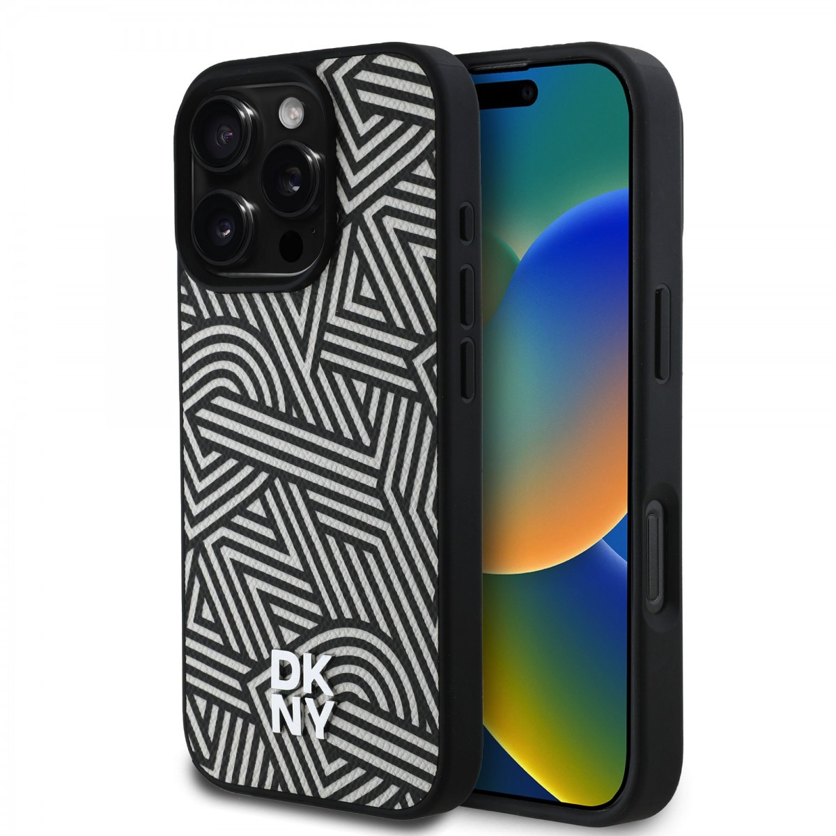 Zadný kryt DKNY PU Leather Crosswalk Pattern Magsafe pre iPhone 16 Pro Max Ivory