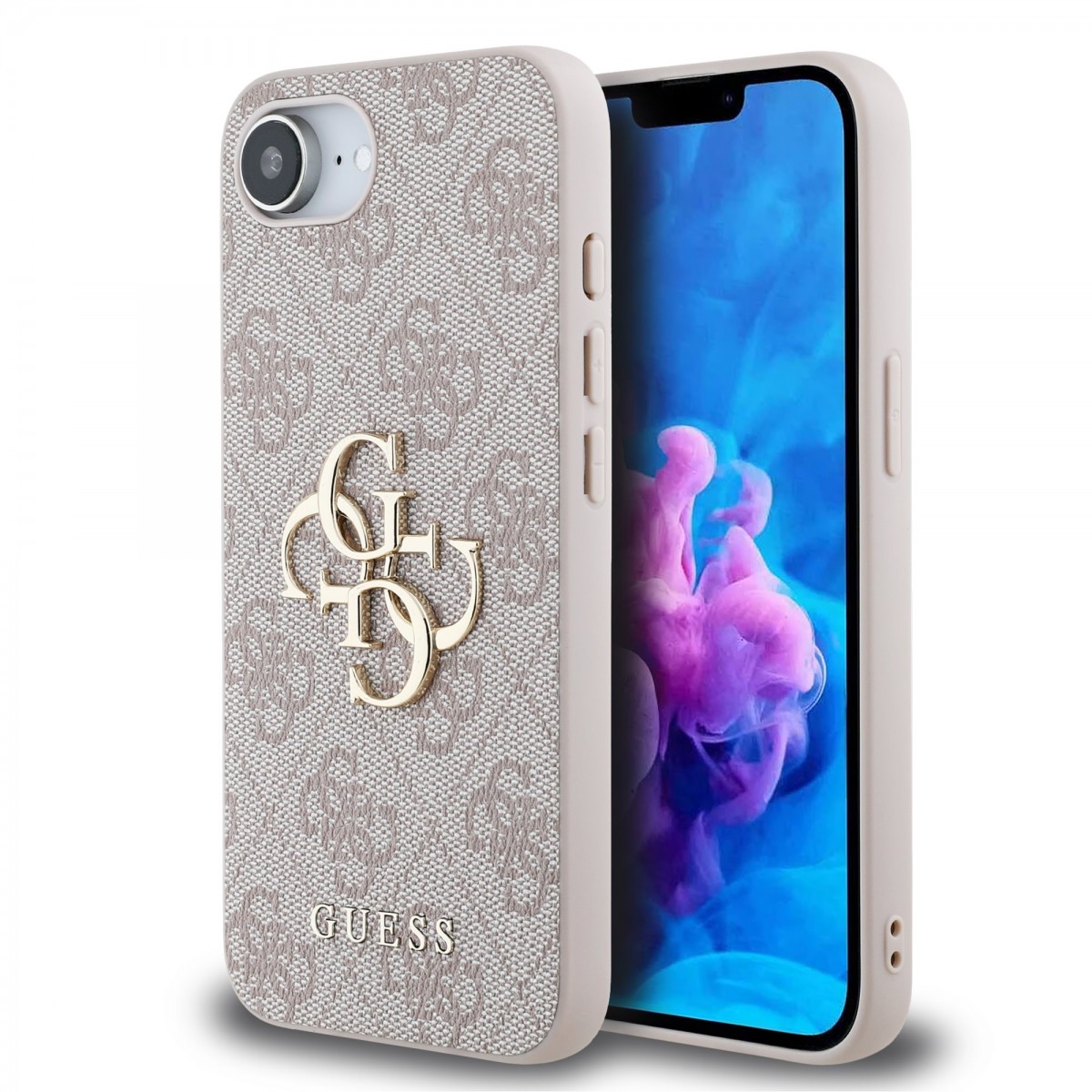 Zadný kryt Guess PU 4G Metal Logo pre iPhone 16e Pink