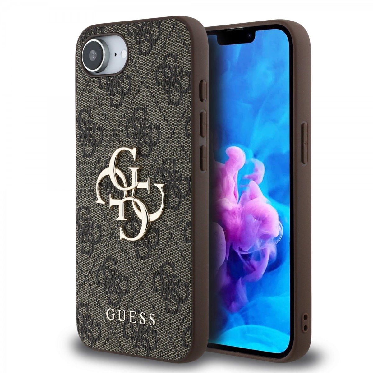 Zadný kryt Guess PU 4G Metal Logo pre iPhone 16e Brown