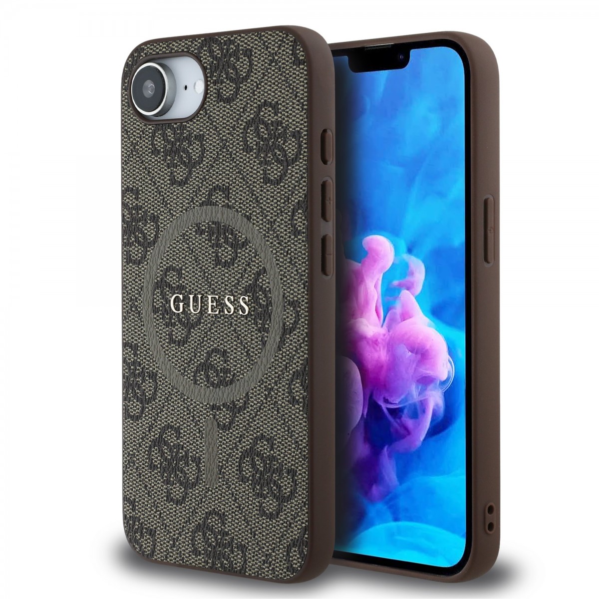 Zadný kryt Guess PU Leather 4G Colored Ring MagSafe pre iPhone 16e Brown