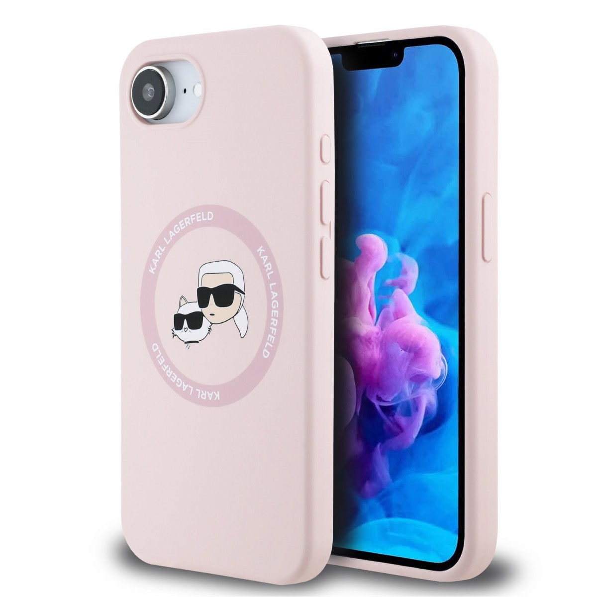 Zadný kryt Karl Lagerfeld Liquid Silicone K&CH Heads MagSafe pre iPhone 16e Pink