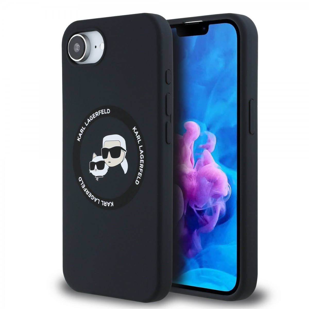 Zadný kryt Karl Lagerfeld Liquid Silicone K&CH Heads MagSafe pre iPhone 16e Black