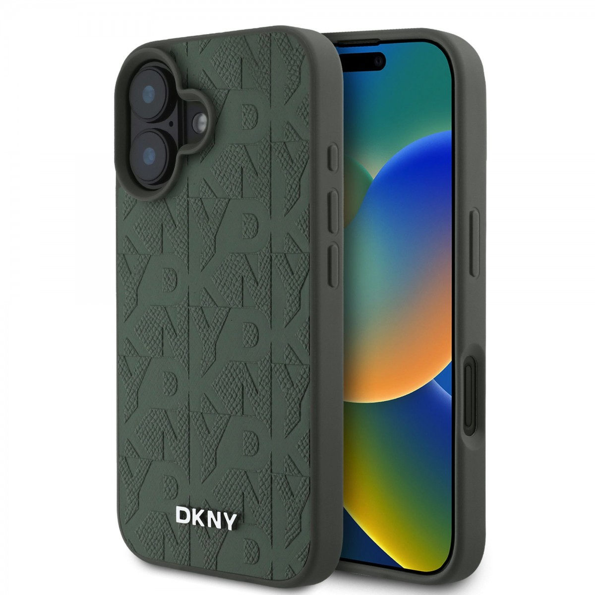 Zadný kryt DKNY PU Leather Grid Pattern Magsafe pre iPhone 16 Green