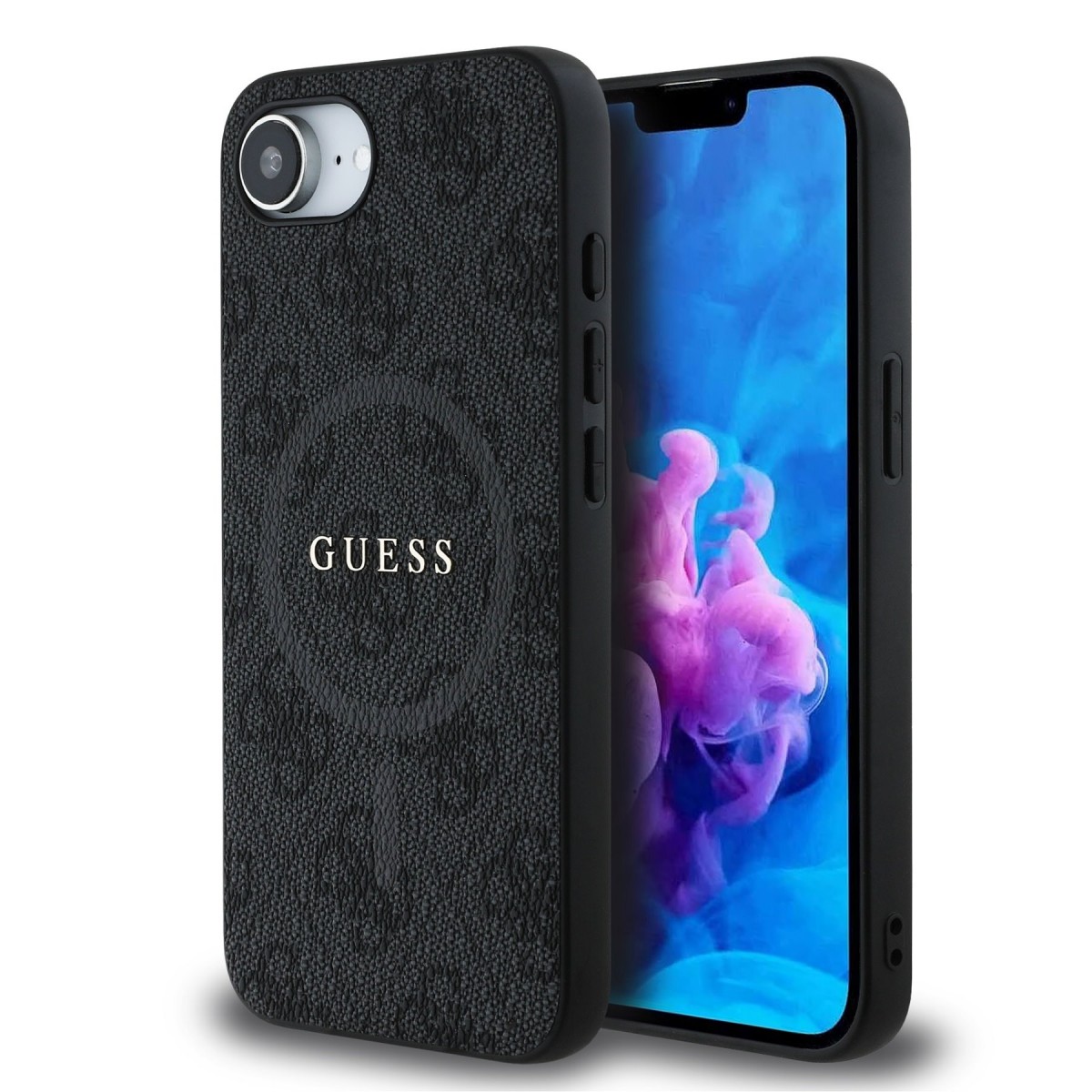 Zadný kryt Guess PU Leather 4G Colored Ring MagSafe pre iPhone 16e Black