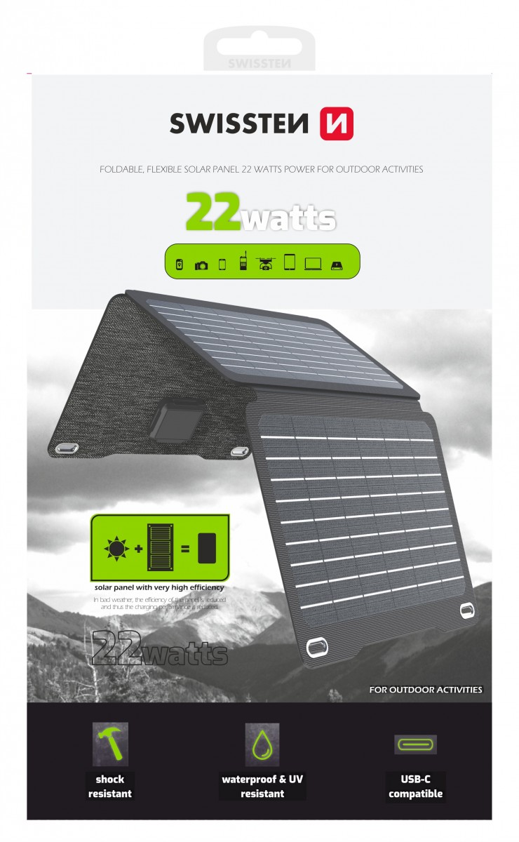 Skládací solárny panel Swissten 22W