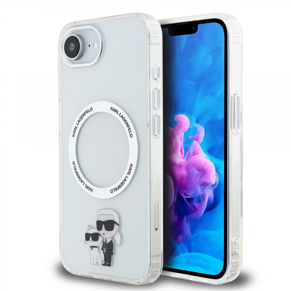 Zadný kryt Karl Lagerfeld IML Karl a Choupette MagSafe pre iPhone 16e Transparentný