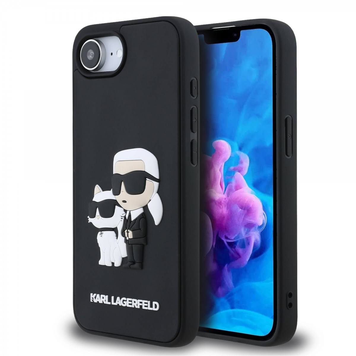 Zadný kryt Karl Lagerfeld 3D Rubber Karl a Choupette pre iPhone 16e Black