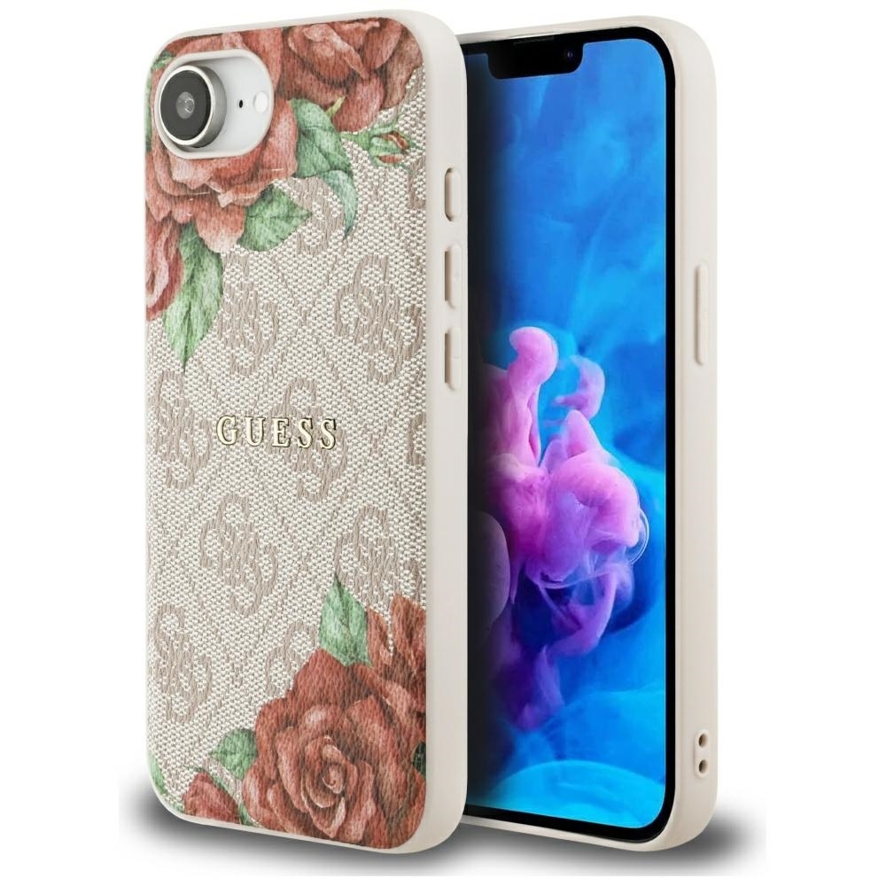 Zadný kryt GUESS 4G Flowers Print MagSafe pre iPhone 16e ružový