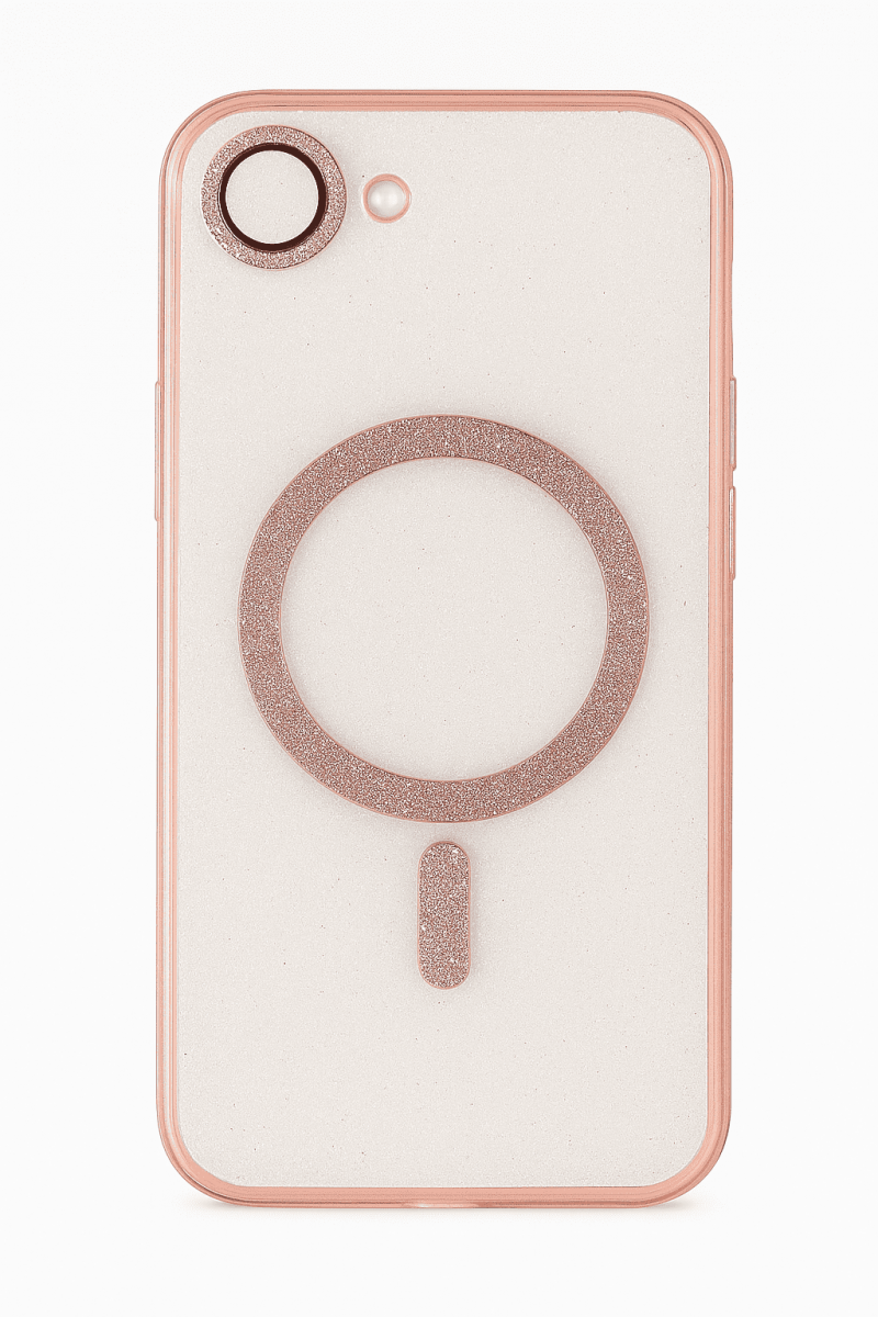Zadný kryt Glitter Magsafe pre iPhone 16e ružový priehľadný