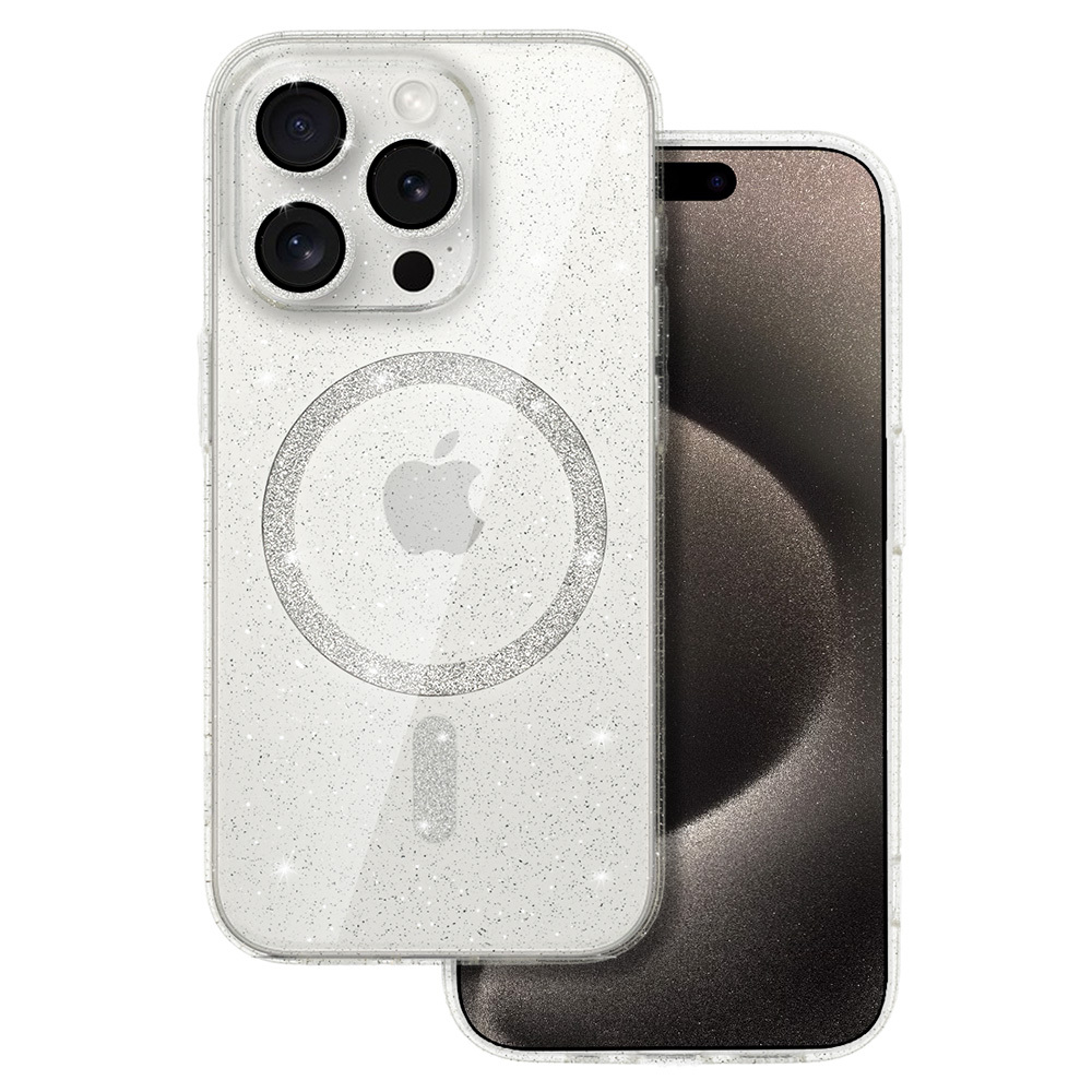 Zadný kryt Glitter Magsafe pre iPhone 16e priehľadný