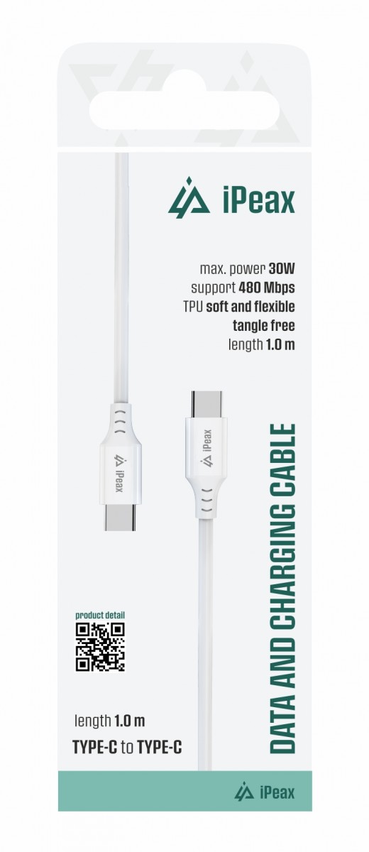 TPU kábel iPeax USB-C - USB-C 1 m, USB 2.0, biely