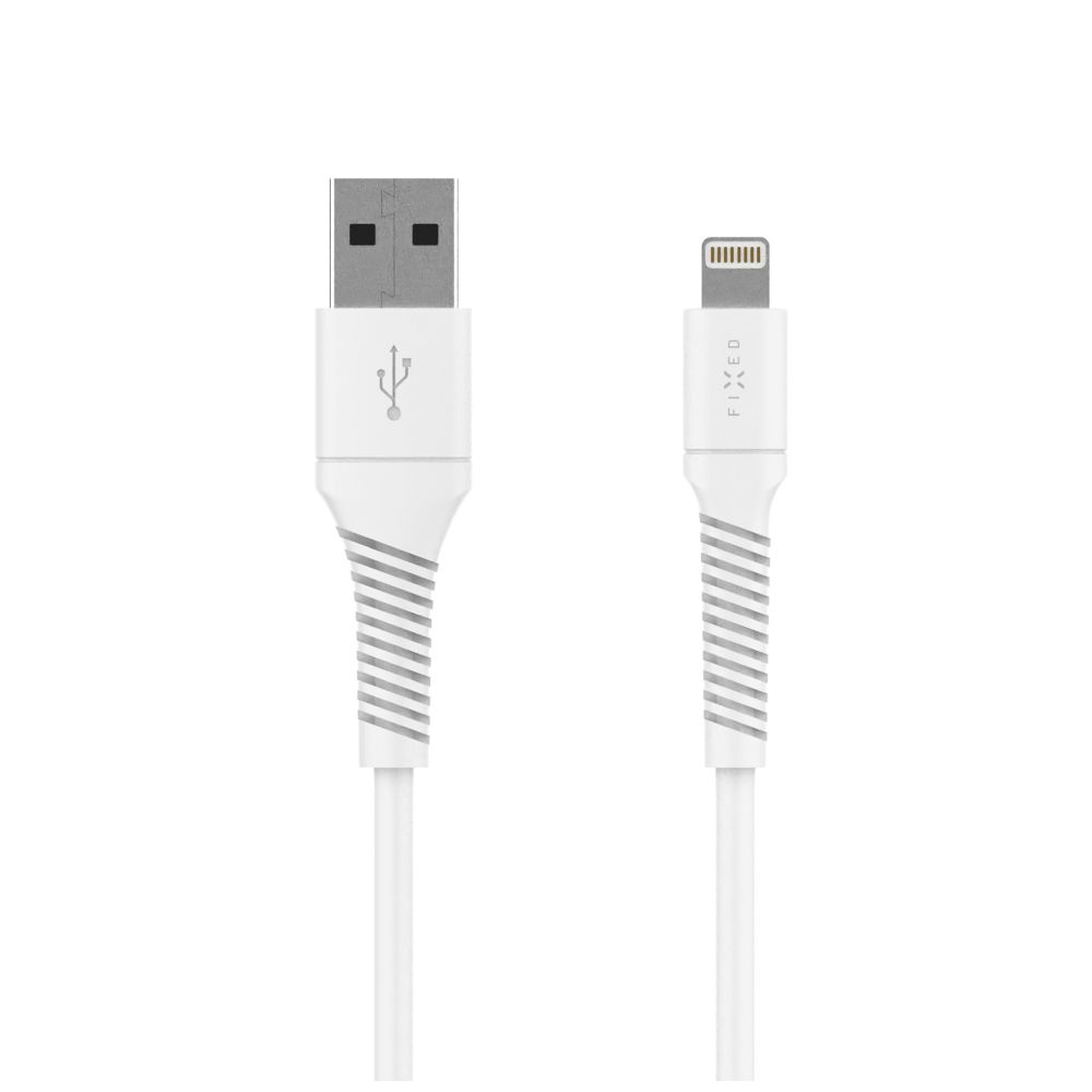 Dátový a nabíjací kábel FIXED s konektormi USB/Lightning, 1.2m, USB 2.0, biely