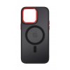 Zadný pevný kryt Magnetic Carbon na iPhone 14 tmavý s červeným rámčekom