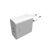 Adaptér FIXED s výstupom 2x USB-C podpora PD 65 W biely