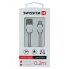 Dátový kábel swissten textile usb / lightning 0,2 m strieborný