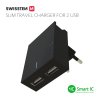Swissten sieťový adaptér smart ic 2x usb 3a napájací + dátový kábel usb / lightning 1,2 m čierny