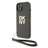 Zadný kryt DKNY PU Leather Stack Logo Wrist Strap pre iPhone 13 Green
