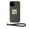 Zadný kryt DKNY PU Leather Stack Logo Wrist Strap pre iPhone 13 Green