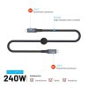 Dlhý nabíjací a dátový opletený kábel FIXED s konektormi USB-C/USB-C, PD 3.1, 2 m, USB4gen2 20Gbps, 4K60Hz, 240W, sivý