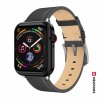 Remienok Swissten pre Apple Watch kožený 42 - 44 - 45 - 49 mm čierny (strieborná pracka a strieborné pútko)