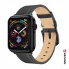 Remienok Swissten pre Apple Watch kožený 42 - 44 - 45 - 49 mm čierny (čierna pracka a čierné pútko)
