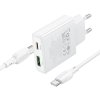 Rychlonabíjačka Borofone BN25 Wish Fast Charger (Ultra Thin) + USB-C Dual 30W dátový kábel biela