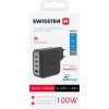 Adaptér Swissten Gan 3x USB-C 100W PD + 1x USB-A 18W QC čierny